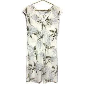 Ky's Hawaiian Midi Dress Size Medium Cap Sleeve White Floral Beach Wedding Aloha